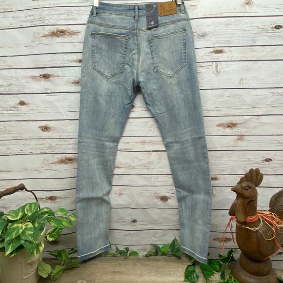 Men's Z ZLZ Distressed Skinny Fit Denim Blue Jeans 30W NWT 30x32 Ripped Stretch - Picture 2 of 11